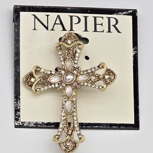 Napier Gold and Pearl Cross Pendant